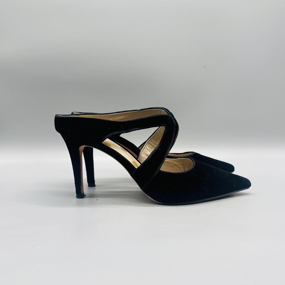 Boden Shoes Womens 8.5 Black Suede Mule Pumps Pointed Toe Heels Cutout Strap